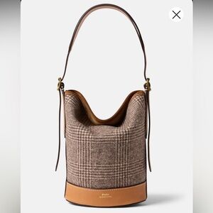 Polo Wool Glen Plaid & Suede Bucket Bag
